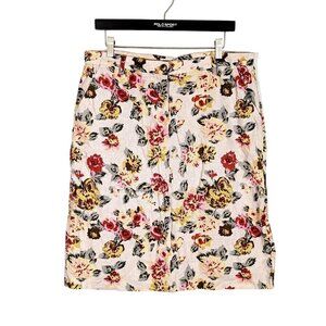 Women's Size 16 ORVIS Linen Blend Floral Jacquard Sheath Skirt Zip Up Pockets